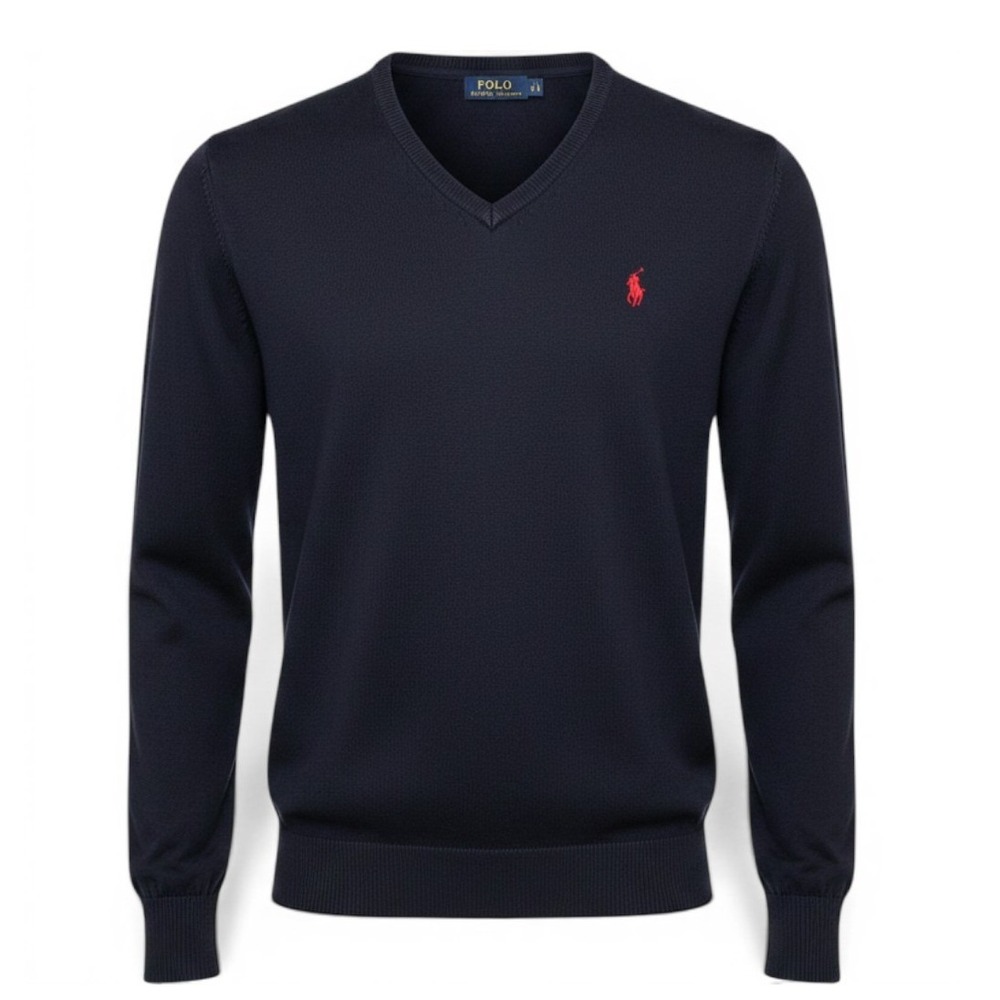 Polo Ralph Lauren Mens XXL Black Pima Cotton V-Neck Sweater Preppy Quiet Luxury